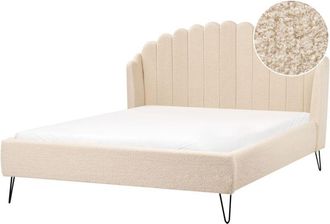 Beliani Beliani - Letto matrimoniale con rete in tessuto boucl&egrave; beige 160 x 200 cm Ambillou