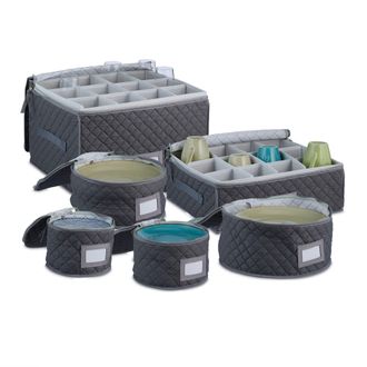 Relaxdays Relaxdays - Set De 6 Cajas Para Copas, Almacenamiento De Vajilla, Capacidad Para 12 Platos, Vasos, Tazas, Acolchadas, Gris