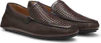 BOSS Leather moccasins with woven vamp