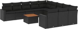 vidaXL Set De Sof&aacute;s De Jard&iacute;n 12 Piezas Cojines Rat&aacute;n Sint&eacute;tico Negro Vidaxl
