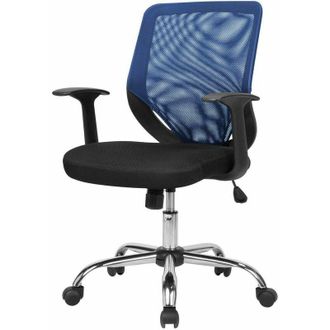 Dmora Silla De Oficina Daaro, Sill&oacute;n Ejecutivo De Malla Con Reposabrazos, Asiento De Oficina Ergon&oacute;mico, 60x54h90/98 Cm, Negro Y Azul - Dmora