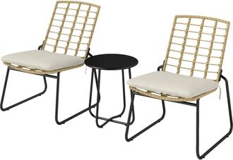 STILVORA Conjunto De Jard&iacute;n Con 2 Sillas Apilables Y 1 Mesa Redonda, Para 2 Personas Y Balc&oacute;n, Rat&aacute;n, Beige