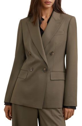 Reiss Solene Double Breasted Wool Blend Blazer in Green at Nordstrom, Size 14 Us
