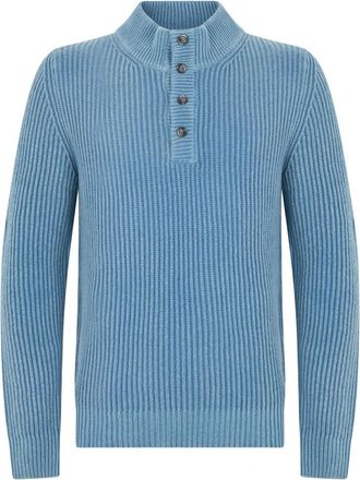 Fedeli Trui met hoge kraag - Heren - Ronde hals truien - Blauw - L - Kasjmier - Truien & Vesten