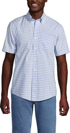 Lands End Short Sleeve Essential Lightweight Poplin in Light Sea Blue Gingham at Nordstrom, Size Xx-Large