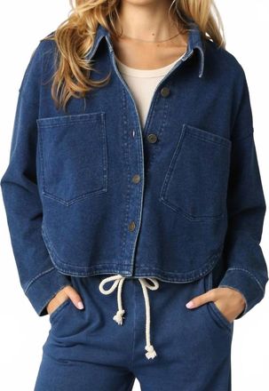 Olivaceous Cropped Button Down Denim Top In Blue