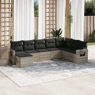 vidaXL Vidaxl - Set De Sof&aacute;s De Jard&iacute;n 8 Pzas Y Cojines Rat&aacute;n Sint&eacute;tico Gris