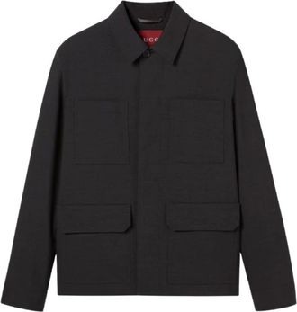 Gucci Light Jackets, male, Black, Size: XL Wool Jacket with Selvedge Detail