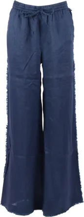 P.A.R.O.S.H. Wide Leg Frayed Linen Straight-Leg Pants