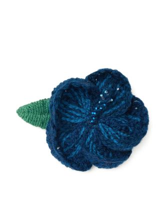 Alanui Hibiscus embroidered brooch - women - Wool - One Size - Blue