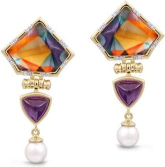 LuvMyJewelry Mysterious Mayhem Amethyst Gemstone Diamond Pearl Yellow Gold Plated Silver Earrings in 14Kt Gold Vermeil On Sterling at Nordstrom