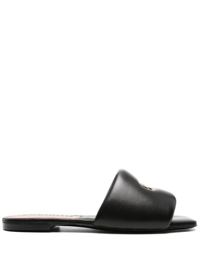 logo-plaque leather sandals - Black