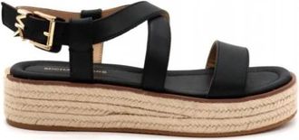 Michael Kors Lynn Leather Platform Espadrille Sandal - Dames - Sleehakken - Zwart - 37 EU - Leer - Schoenen