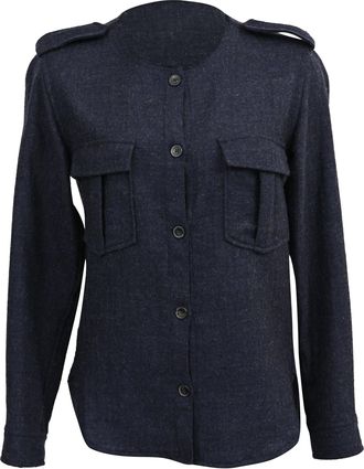 Isabel Marant Buttoned Blouse in Navy Blue Wool