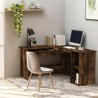 Berkfield Home Corner Desk Smoked Oak 120x140x75 cm Engineered Wood in Brown | Size: 120 x 140 x 75 cm