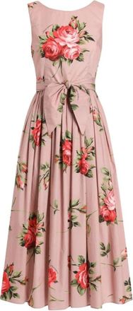 Dolce & Gabbana Abito a fiori con cintura fiocco - Dames - Casual kleedjes - Veelkleurig - M - Katoen - Kleedjes