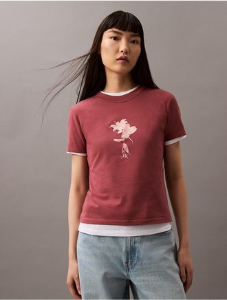 Calvin Klein Jeans Calvin Klein Womens Floral Graphic Slim Fit T-Shirt - Brown - XS
