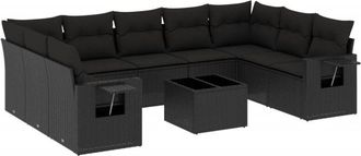 vidaXL Vidaxl - Set De Sof&aacute;s De Jard&iacute;n 10 Pzas Cojines Rat&aacute;n Sint&eacute;tico Negro