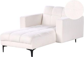Beliani Chaise Longue De Boucl&eacute; Acolchada Con Capiton&eacute; Reclinable Respaldo De 3 Posiciones Blanco Alnes