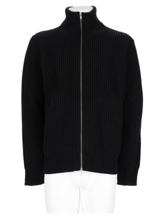 Maison Margiela Black High Collar Ribbed Wool-Blend Zip-Through Knit Jacket