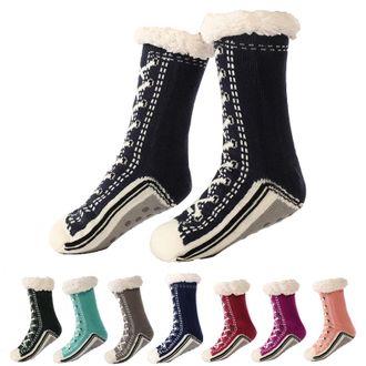 Generic Ultra-thick Cute Slipper Home Socks for Women Non Slip Grippy Warm Cozy Fluffy Home Socks with Silicone Grips Winter Thermal Fuzzy Bed Socks UK One Si