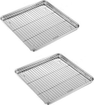 OEM Juego De 2 Bandejas Para Hornear De Acero Inoxidable, Bandeja Cuadrada Para Hornear De Acero Inoxidable, 25252,5 Cm, Brownies, Plateado