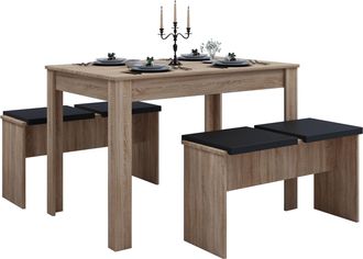 ebuy24 Grupo De Comedor Vcm Juego De Mesa De Cocina Grupo De Mesa Dimensiones Mesa Aprox. Al. 75 X An. 110 X P. 70 Cm Con Dos Bancos Mesa De Comedor - Esal X