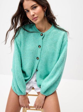 Twik Womens Puff-sleeve Cardigan Sweater