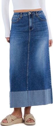 Wash Lab Denim Cuffed Denim Maxi Skirt in Cuffed Blue at Nordstrom, Size 26