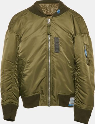 Miharayasuhiro Khaki Green Nylon Padded Zip-Up Bomber Jacket