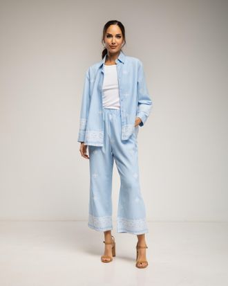 Tantra Set van geborduurd overhemd en broek, met elastische taille en zakken