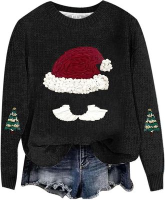Generic Christmas Jumper 2025 Xmas Clothes for Woman Santa Claus Casual Long Sleeve Tops Elk Jumpers Gingerbread Classic Fairisle Fine Knit Lightweight Pullov