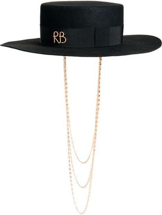 Ruslan Baginskiy Monogram Logo Wool Boater Hat in Black at Nordstrom, Size Small