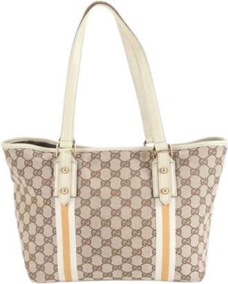 Gucci Pre-owned Tote Bags, female, Beige, Size: ONE SIZE Pre-owned Canvas Tote Bag
