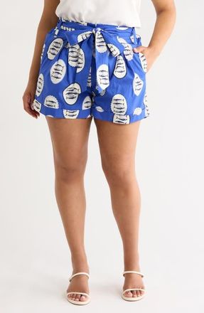Sugarlips Maeve Belted Floral Zaferia Shorts in Navy-Crm-Blk at Nordstrom, Size 1X