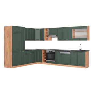 Vicco Cocina Esquinera Fame-line, Green-gold Country/gold Power Roble, 347 X 257 Cm, Et Antracita