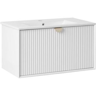 Beliani Mobiletto da parete con lavabo in legno massiccio per bagno 80 cm bianco Bonaire