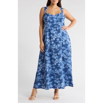 Sugarlips Bary Floral Print Sleeveless Midi Dress in Navy-Blue at Nordstrom, Size 3X