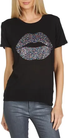 Lauren Moshi Edda Crystal Sprinkle Lip Top in Black at Nordstrom, Size X-Large