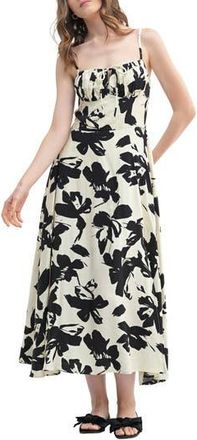 Lush Floral Tie Keyhole A-Line Midi Dress in Ivory Black at Nordstrom Rack, Size X-Small