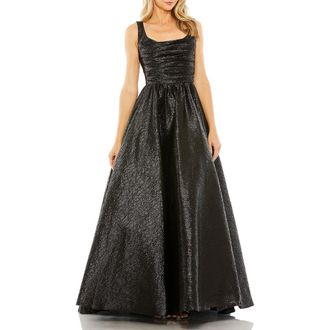 Mac Duggal Metallic Pleated Bodice Ballgown in Black at Nordstrom, Size 0