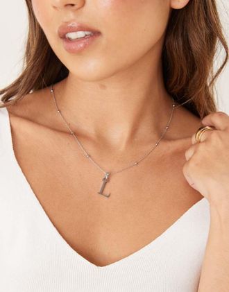 Abbott Lyon Collana in acciaio inossidabile resistente allacqua placcato argento con iniziale L