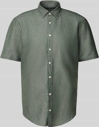 Jake*s Slim Fit Leinenhemd mit Knopfleiste in Dunkelgruen, Größe XL