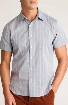 Bonobos Riviera Slim Fit Stripe Short Sleeve Button-Up Shirt in Textured Toby Stripe at Nordstrom Rack, Size Xx-Large