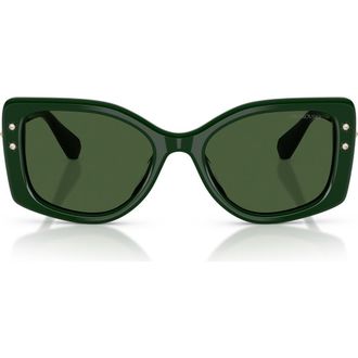 Swarovski 54mm Pillow Sunglasses in Dark Green /Dark Green at Nordstrom