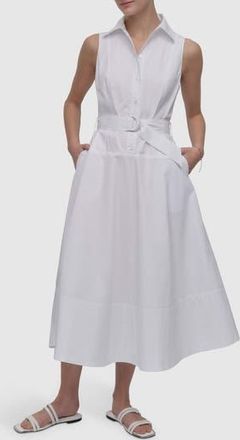 DKNY Belted Drop Waist Midi Dress in White at Nordstrom Rack, Size X-Small