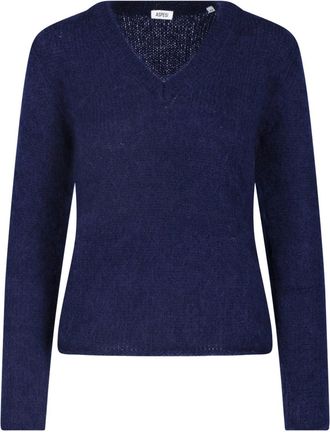 Aspesi Blue Mohair Wool V-Neck Sweater