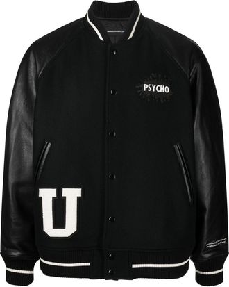 Undercover x Psycho patch bomber jacket - men - Nylon/Wool/Polyester/Cupro - 5 - Black