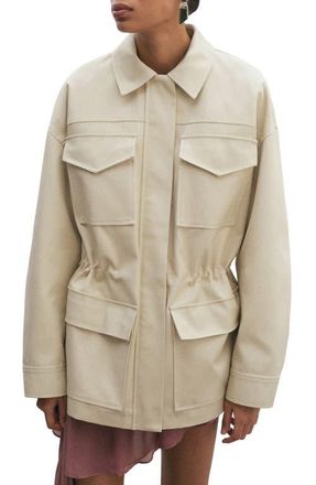 Mango Oversize Cotton Jacket in Ecru at Nordstrom, Size X-Small