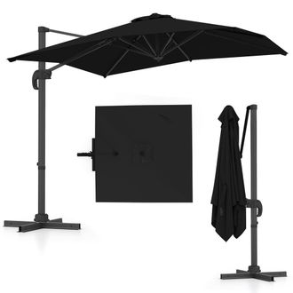 Costway Costway Outdoor Umbrella Patio Offset Umbrella w/ 362&deg; Rotation & Base in Black